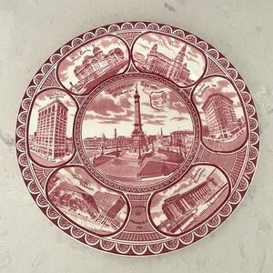 Old English Staffordshire Ware Indianapolis Souvenir Plate Red & White 10”